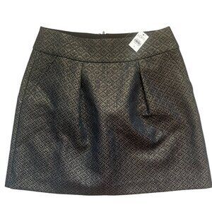NWT LOFT Black A-Line Flared Mini Skirt | Gold Metallic Thread Accents Size 6